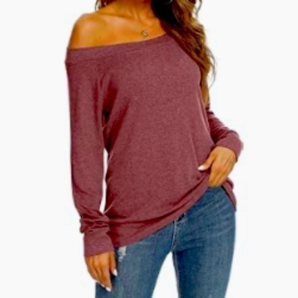 Off The Shoulder Blouse Long Sleeve Boat Neck Tunic Top